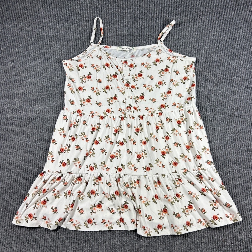 Vine and Valley Top Women‎ XL Floral Cami White Orange Tiered Babydoll Boho